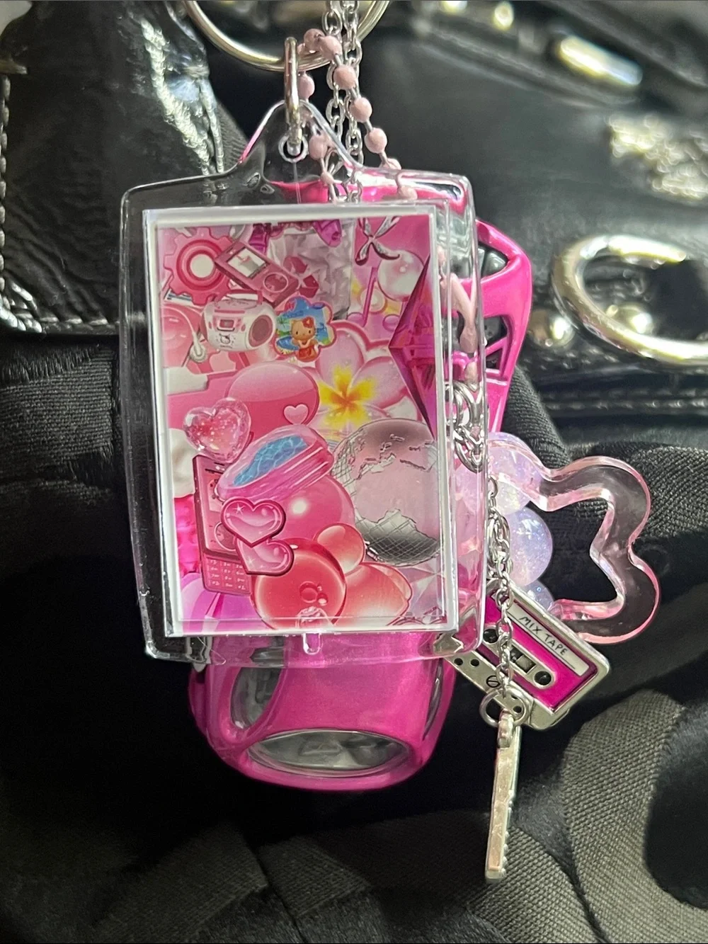 Sanrio Pink Toy Car Keychain with Charms